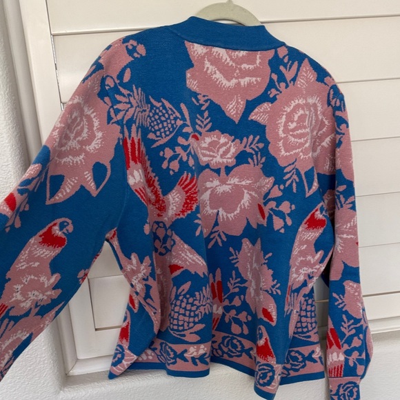 NWT Avara Blue & Pink Floral Bird V-Neck Cardigan - Picture 6 of 6